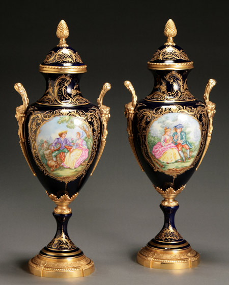 Appraisal: Pair of S vres-Type Ormolu Mounted Cobalt Blue Ground Covered