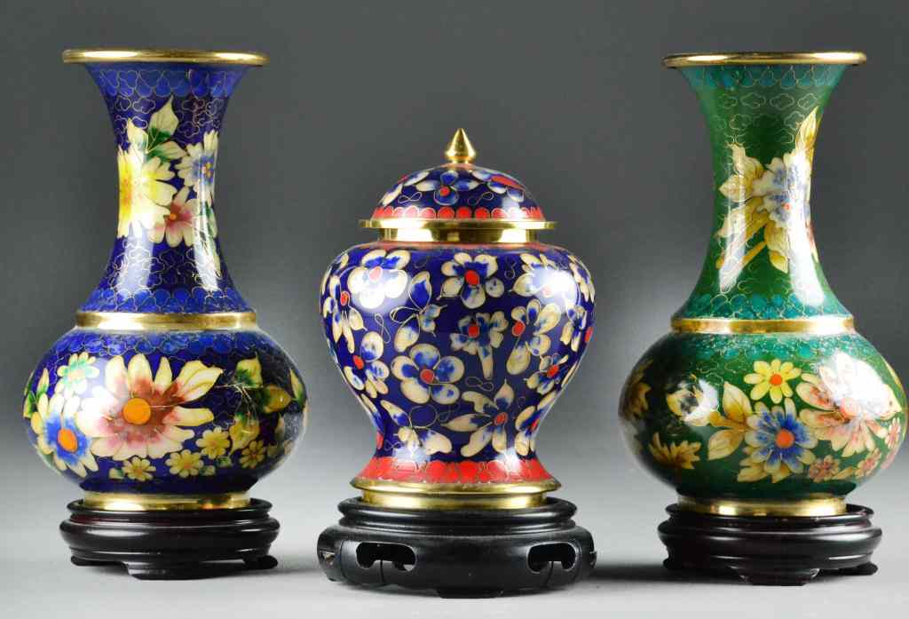 Appraisal: Chinese Cloisonne VasesTwo similar vases with gilt decoration to rims