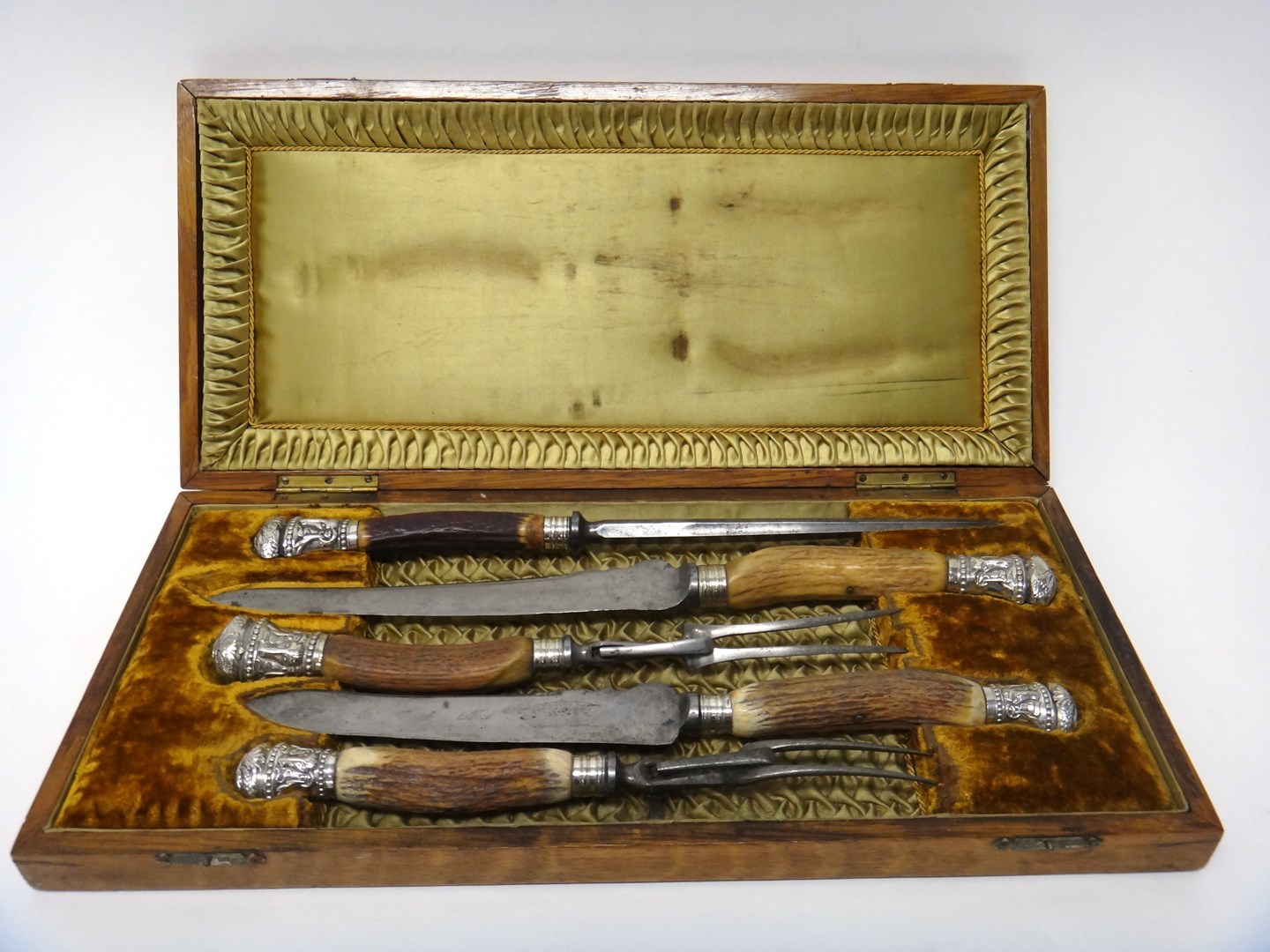 Appraisal: A Victorian silver plated metal mounted five piece carving set