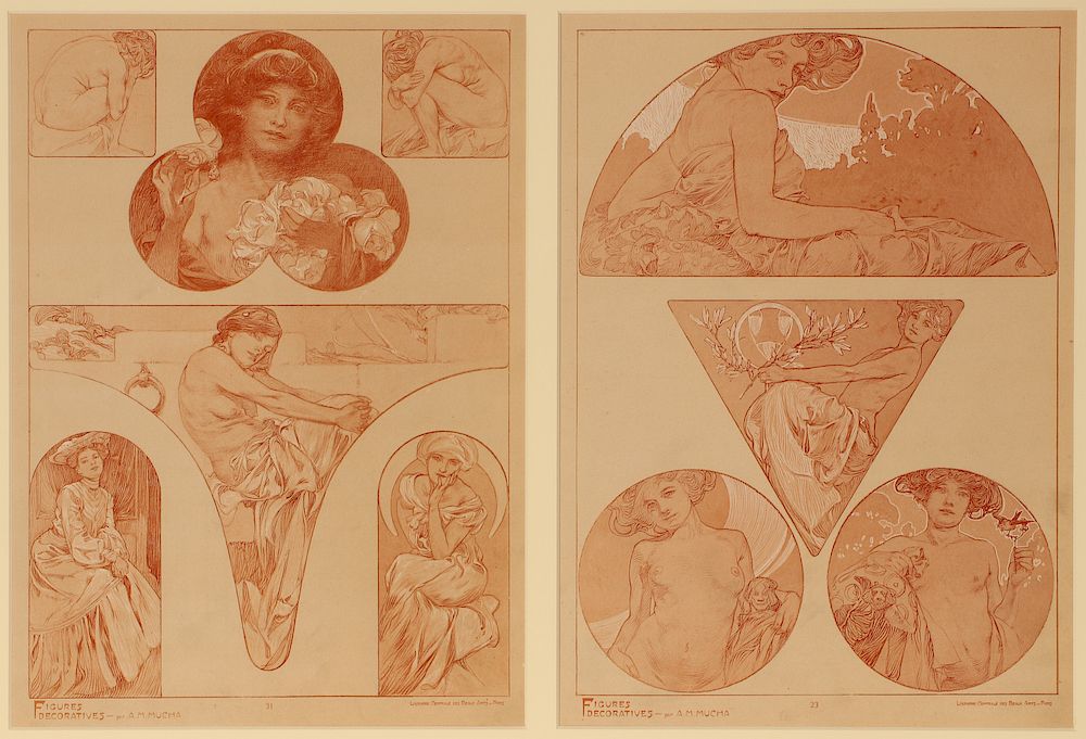 Appraisal: ALPHONSE MUCHA PLATES FROM FIGURES DECORATIVES Alphonse Maria Mucha -