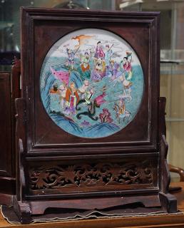 Appraisal: Chinese Famille Rose Porcelain Plaque Chinese famille rose porcelain plaque