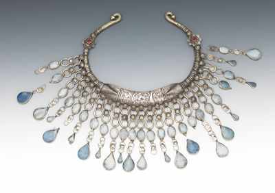 Appraisal: A Massive Ethnic Silver Collar Necklace with Hardstone Silver collar