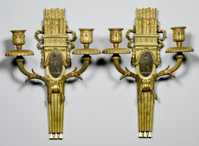 Appraisal: Pr Parcel Gilt Bronze Sconces Pair of parcel gilt bronze