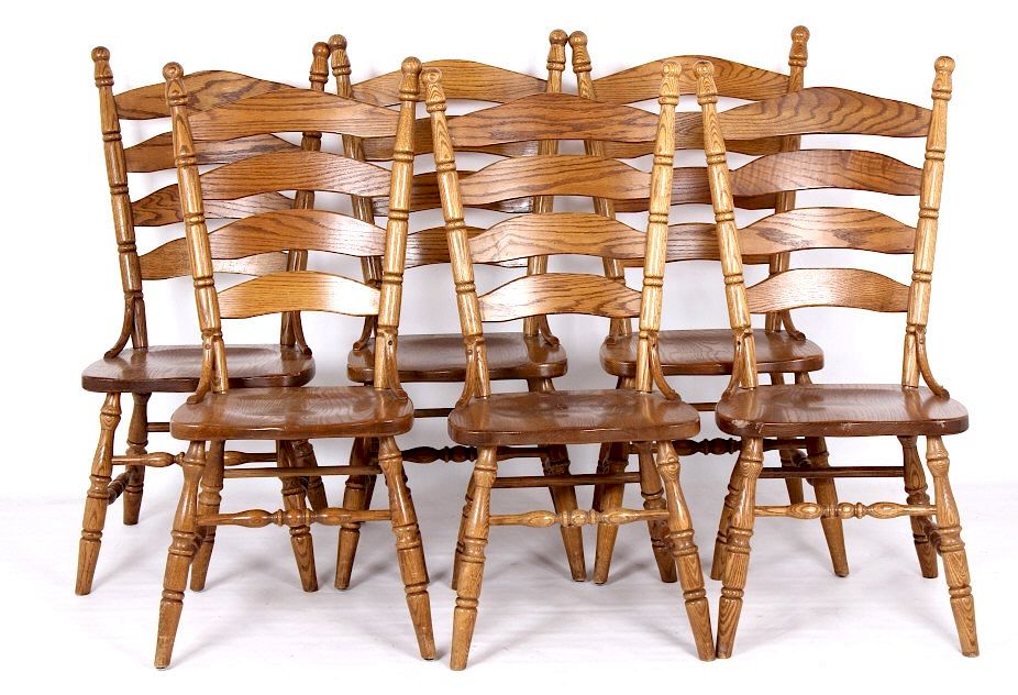 Appraisal: American Slat-back Shaker Style Solid Oak Chairs The lot features