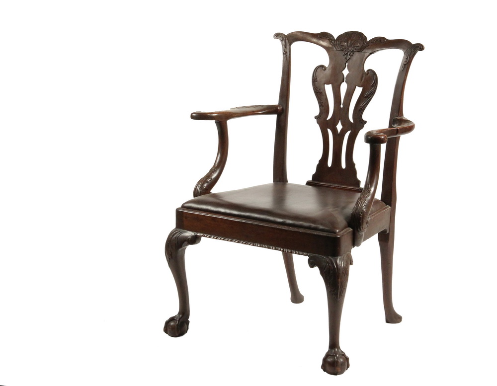 Appraisal: CHIPPENDALE ARMCHAIR - Period Mahogany Armchair probably Boston with carved