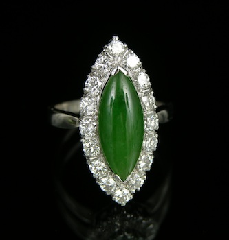 Appraisal: A Ladies' Diamond and Jade Ring k white gold ring