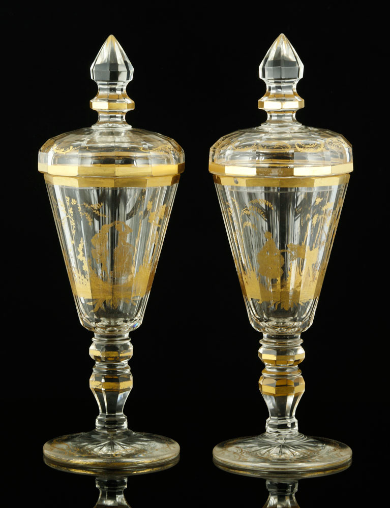 Appraisal: - Pr Bohemian Glass Pokals Pair of Bohemian clear glass