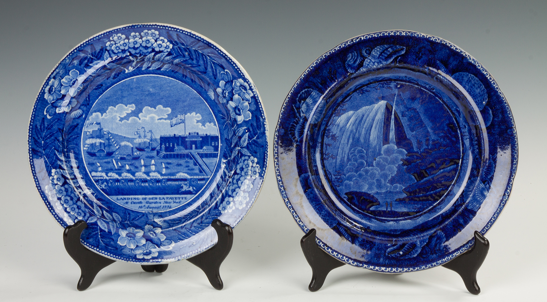 Appraisal: Two Historical Blue Staffordshire Plates th cent Clews Landing of