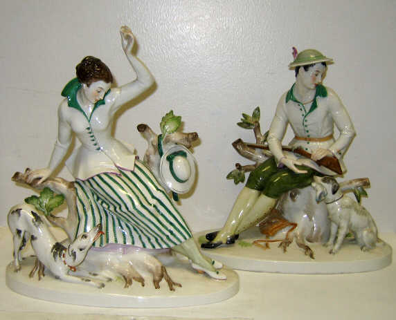 Appraisal: PAIR OF GERMAN PORCELAIN FIGURE GROUPS Designed by Hugo Meisel