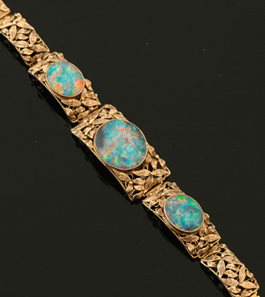 Appraisal: An opal doublet gold bracelet In the Rhoda Wager style