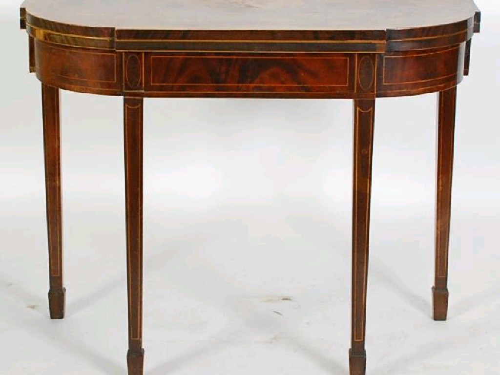 Appraisal: GEORGE III LINE INLAID MAHOGANY CARD TABLE with a crossbanded