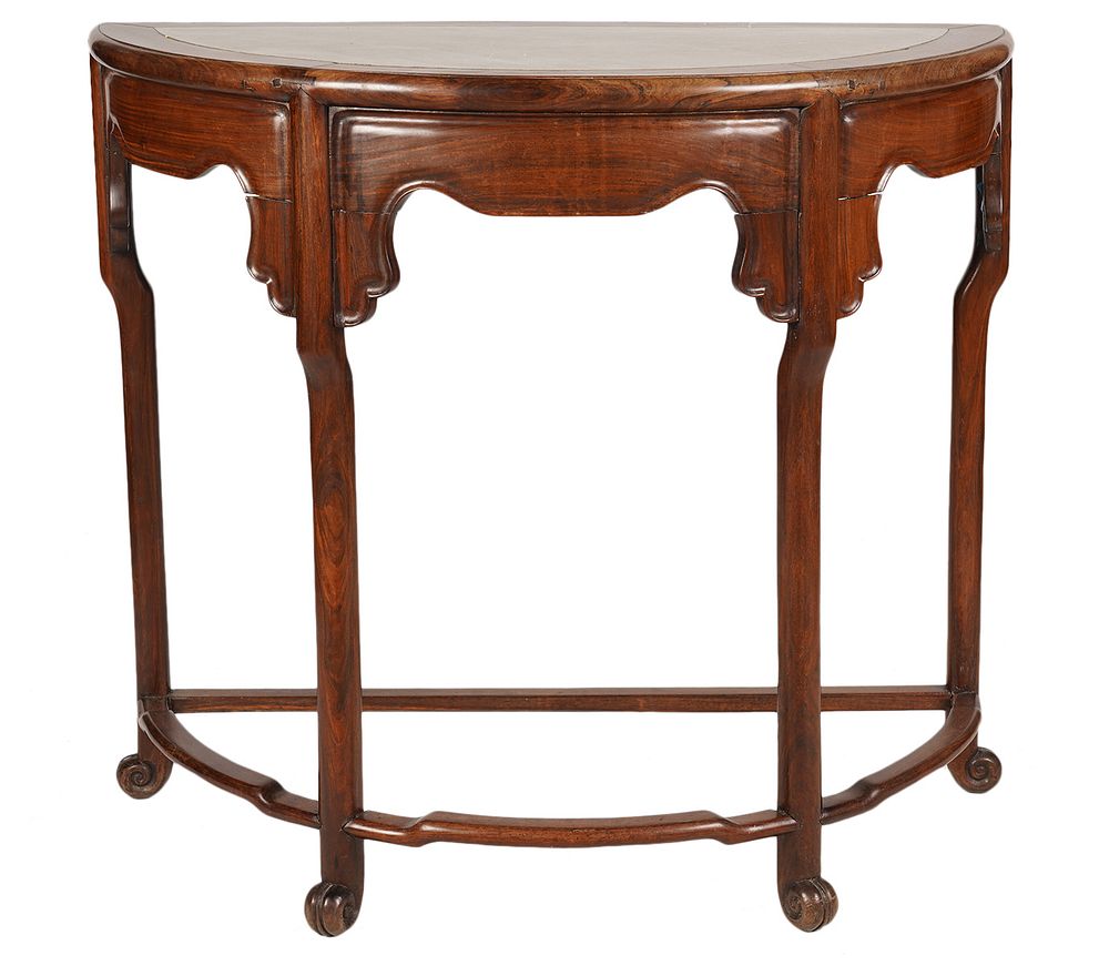 Appraisal: Chinese Demi-Lune Console Table Chinese demi-lune console table with marble