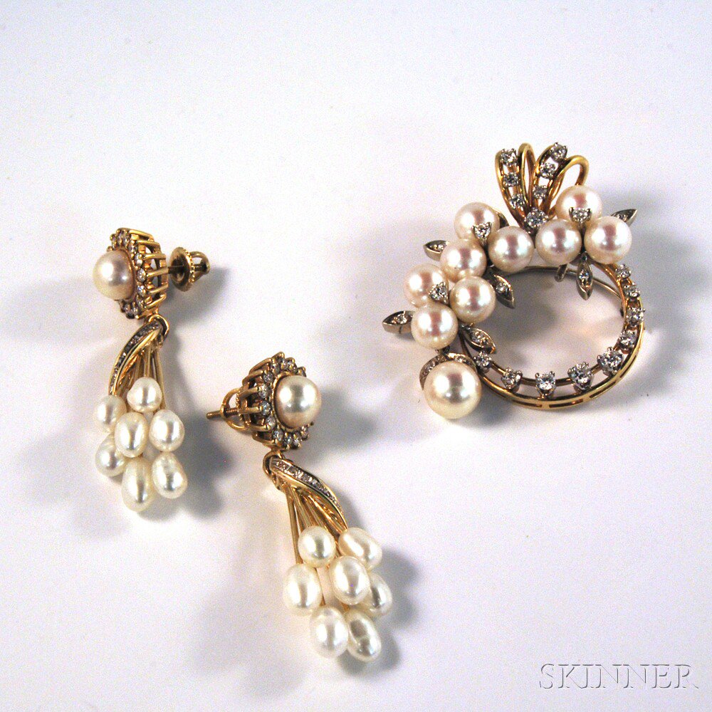 Appraisal: Assembled kt Gold Pearl and Diamond Suite a gold and