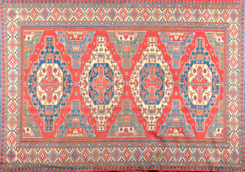 Appraisal: SOUMAK Carpet with four repeating diamond medallions in cream and