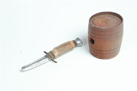 Appraisal: KEG AND KNIFE Wooden powder keg attributed to the Revolutionary