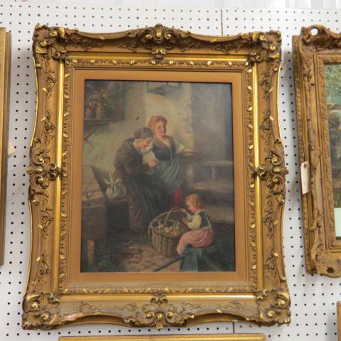 Appraisal: F Tilgner oil At Grandma's House child with basket of