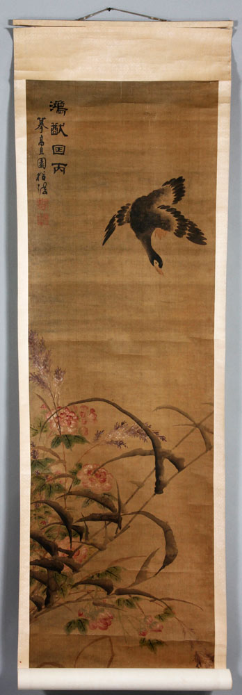 Appraisal: - Chinese Ducks Flying Scroll Painting Scroll Painting China th