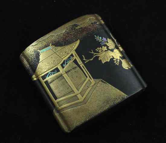 Appraisal: A Meiji period three-case takamaki-e black lacquer inro decorated with