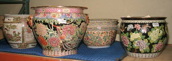 Appraisal: A pair of famille rose enameled porcelain fish bowl planters