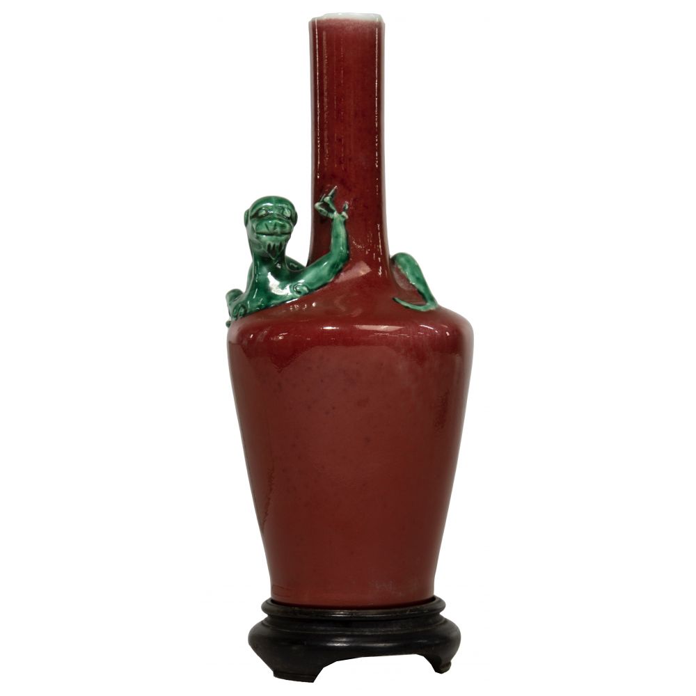 Appraisal: CHINESE YAOLINGZUN FLAMBE GLAZED PORCELAIN VASE WITH STANDHaving red glaze