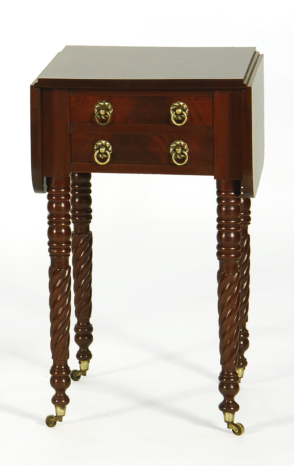 Appraisal: ANTIQUE AMERICAN SHERATON TWO-DRAWER DROP-LEAF STAND Circa In mahogany with