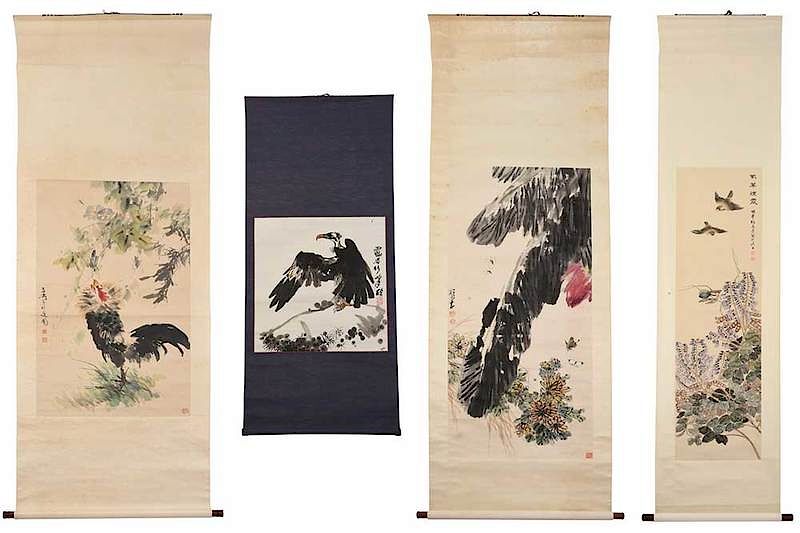 Appraisal: Four Chinese Scrolls With Birds and Insects th century ink