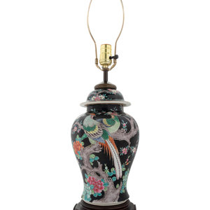 Appraisal: A Chinese Famille Noir Porcelain Jar Mounted as a Lamp