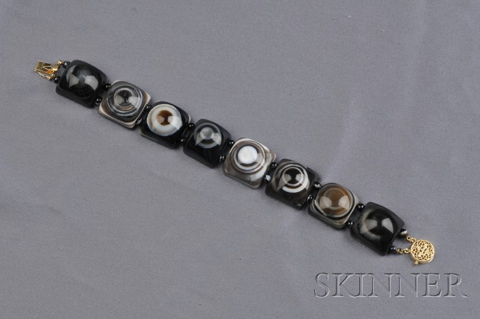 Appraisal: Banded Agate Bracelet composed of square domed cabochon agates kt