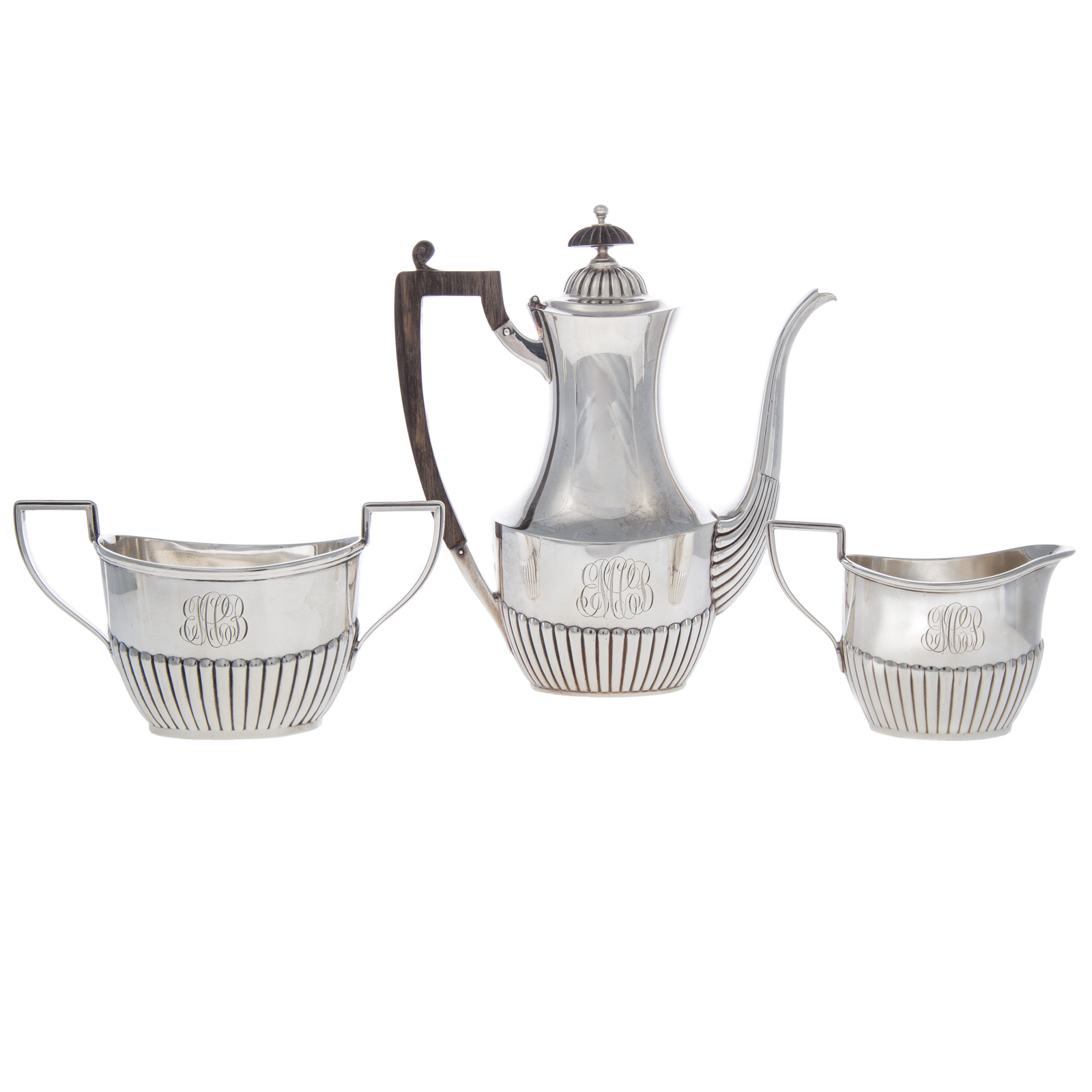 Appraisal: THREE-PIECE WHITING STERLING BACHELOR'S COFFEE SET Model comprising coffee pot