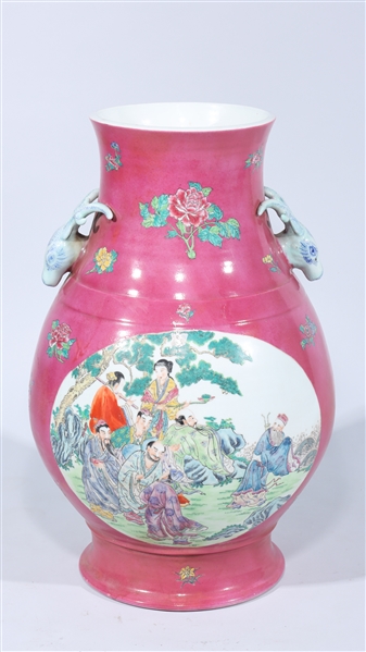 Appraisal: Large Chinese famille rose enameled porcelain vase with molded handles