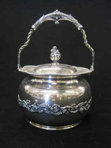 Appraisal: Tufts Victorian Silverplate Biscuit Jar floral band beaded trim swing