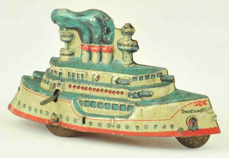 Appraisal: FISCHER BATTLESHIP PENNY TOY Germany lithographed tin done in blue