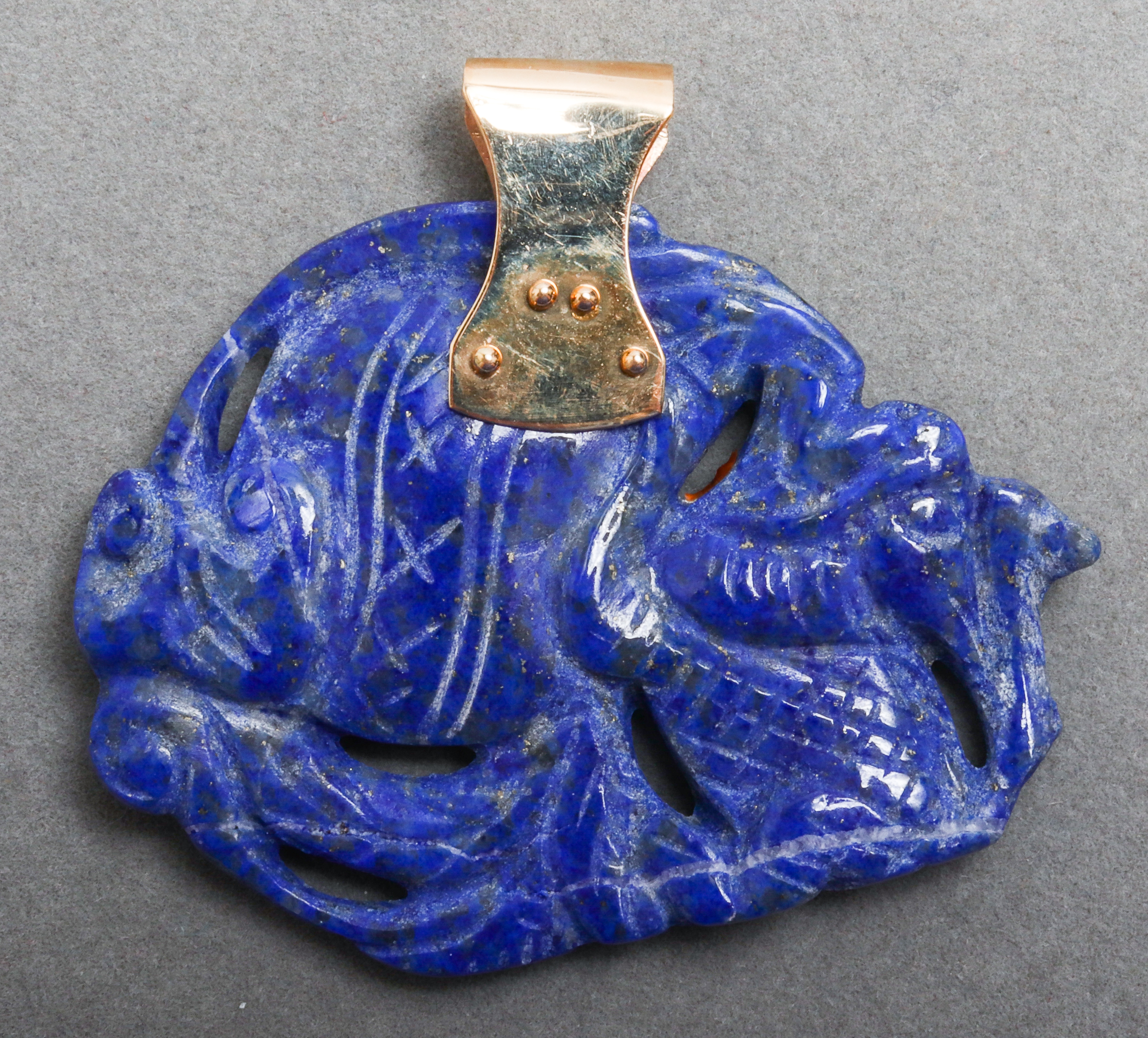 Appraisal: K YELLOW GOLD CARVED LAPIS LAZULI PENDANT Vintage K yellow