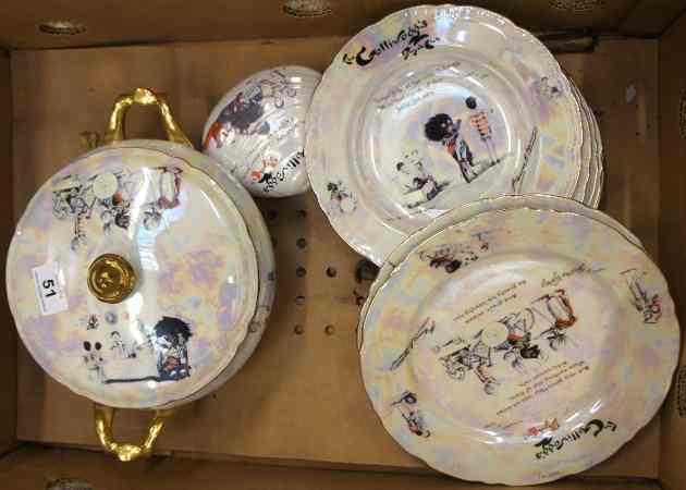 Appraisal: Lustre Tureen Plates Dishes etc with Florence Upton Golly Designs