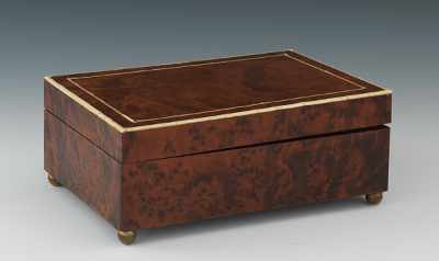 Appraisal: A Mahogany and Burl Wood Veneer with Bone Ivory Inlay