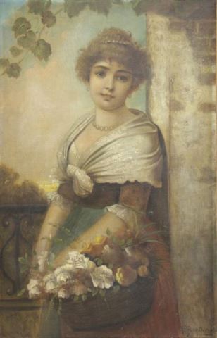 Appraisal: BRENTANO Anton Oil on Canvas Woman with FlowersSigned lower right