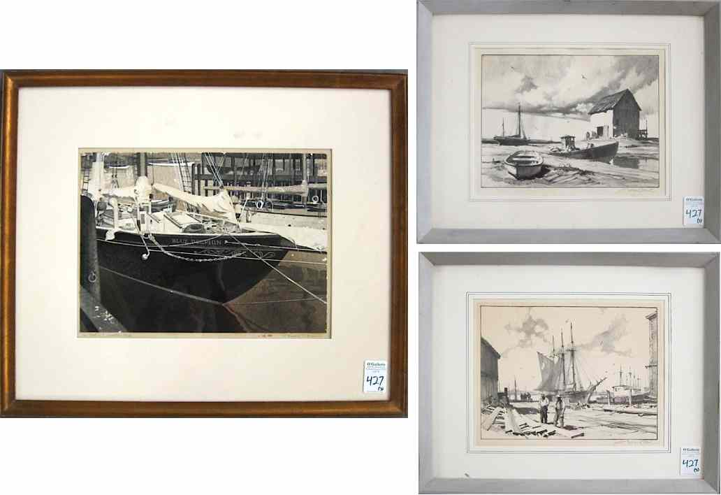 Appraisal: THEODORE C EWEN DRAWING AND TWO LITHOGRAPHS BY GORDON GRANT