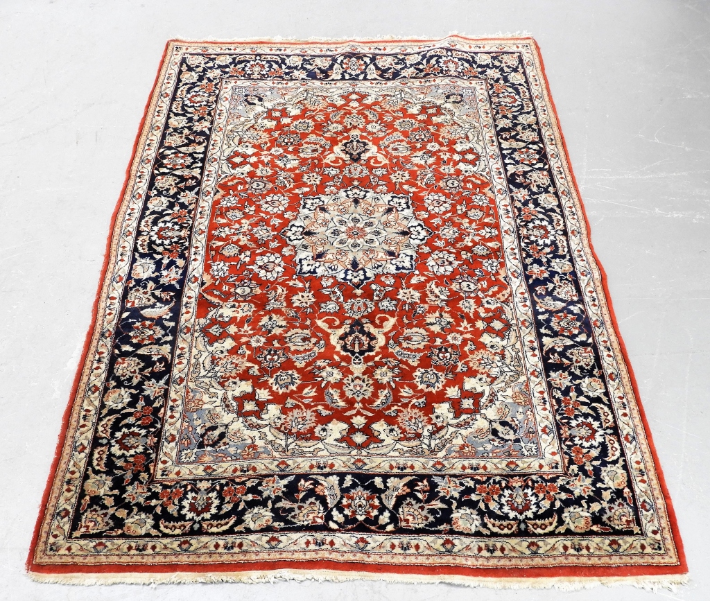 Appraisal: PERSIAN ORIENTAL FLORAL MEDALLION CARPET RUG Persia Circa Red field