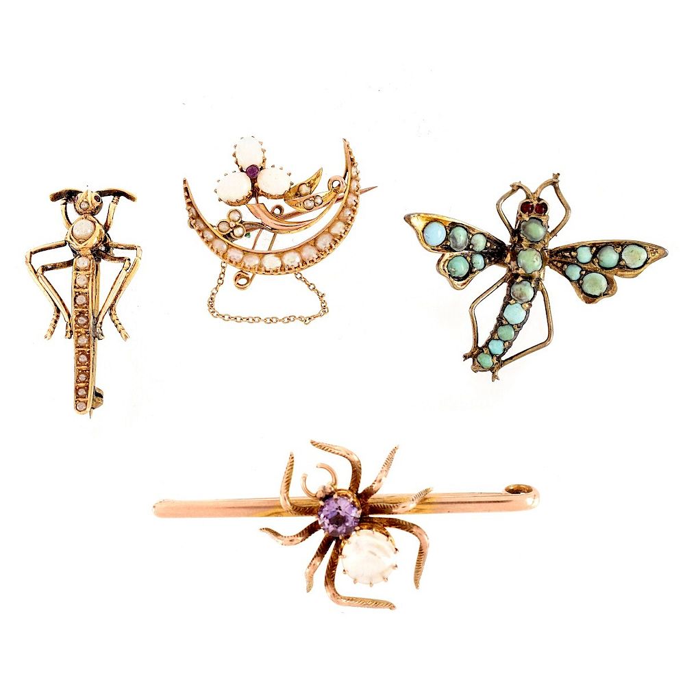 Appraisal: Collection of Four Antique Bug Pins Collection of Four Antique