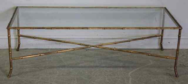 Appraisal: Gilt Metal Bamboo Form Midcentury Coffee Table From a Manhattan