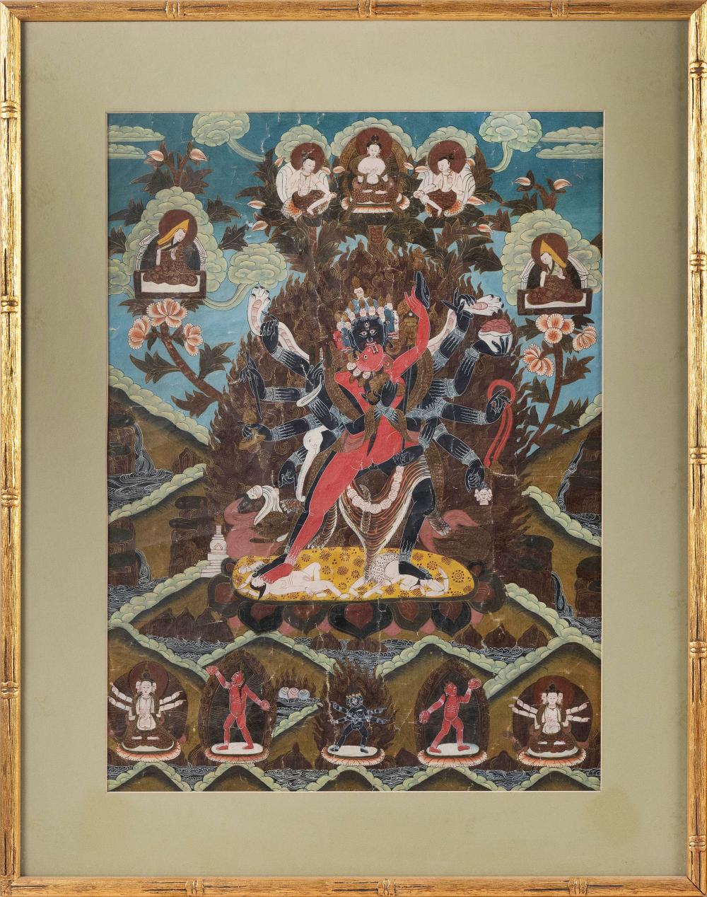 Appraisal: TIBETAN THANGKA EARLY TH CENTURY X SIGHT FRAMED X TIBETAN