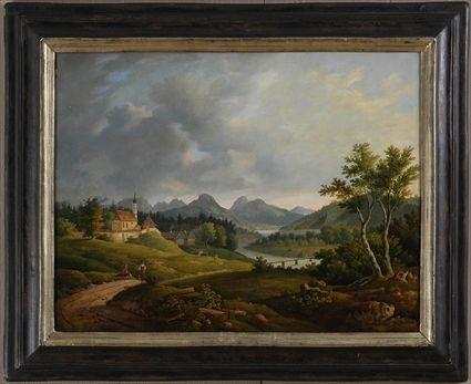 Appraisal: GERMAN SCHOOL LANDSCAPE Oil on canvas x in Provenance Richard