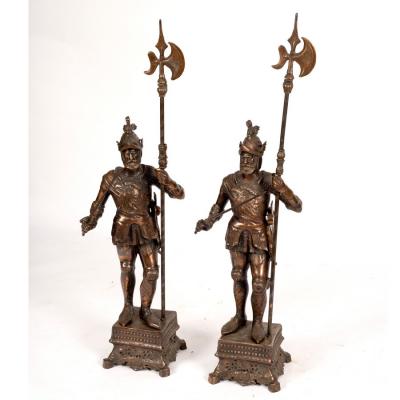 Appraisal: A pair of fire ornaments modelled as Renaissance style Knights