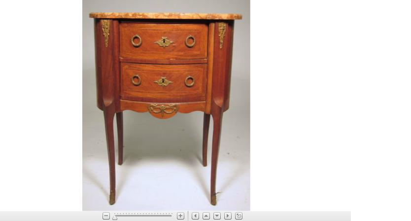 Appraisal: Louis XVI style marble top commode The shaped mottled pink