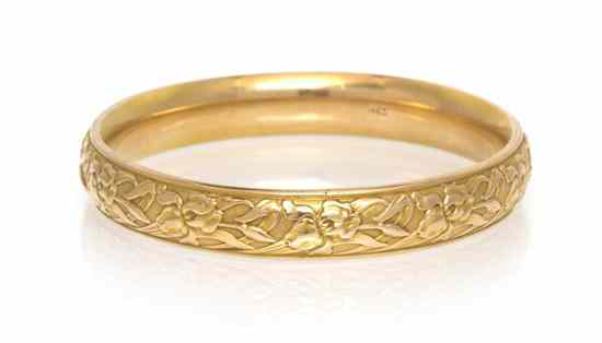 Appraisal: A Karat Yellow Gold Foliate Motif Bangle Bracelet in a