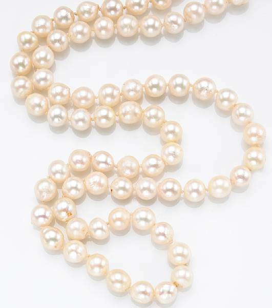 Appraisal: A semi-baroque cultured pearl diamond and k gold necklace pearls