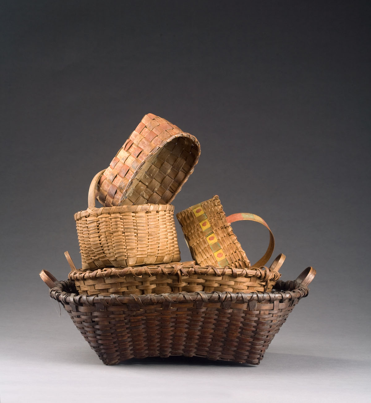 Appraisal: GROUP OF SIX SPLINT BASKETS INCLUDING THREE WITH PAINT DECORATION