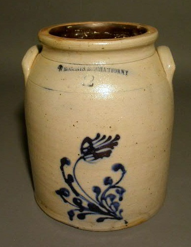 Appraisal: Stoneware jar with blue decoration W Roberts Binghamton NY h