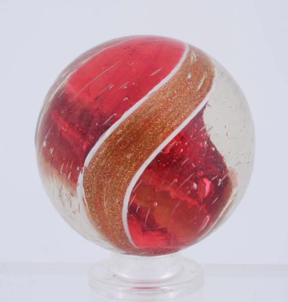 Appraisal: Large Cranberry Ribbon Lutz Swirl Marble Transparent all cranberry red