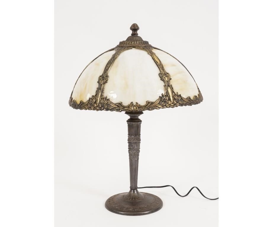 Appraisal: Dome slag glass shade table lamp circa with metal base